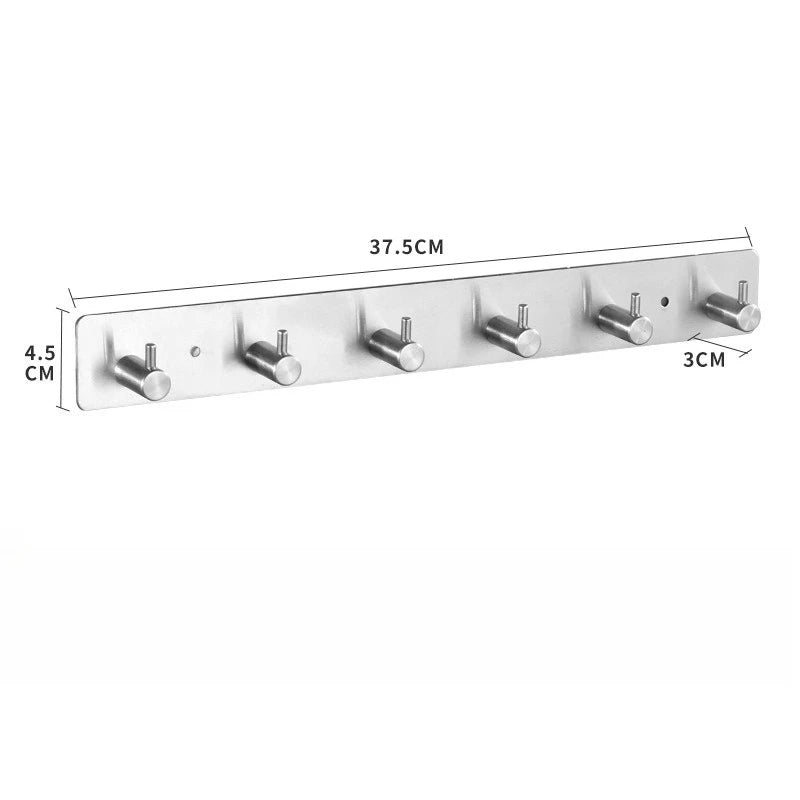 Stainless Steel 6-Hook Wall Organizer – No-Drill Adhesive Mount Wall Hook Organizer Babs Silver-6Hook