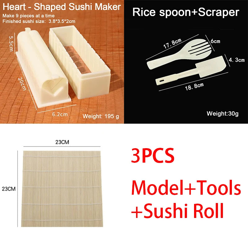 Sushi Maker Mold Set – Round, Square & Heart Onigiri Molds Sushi Mold Set Babs 3pcs-Heart set
