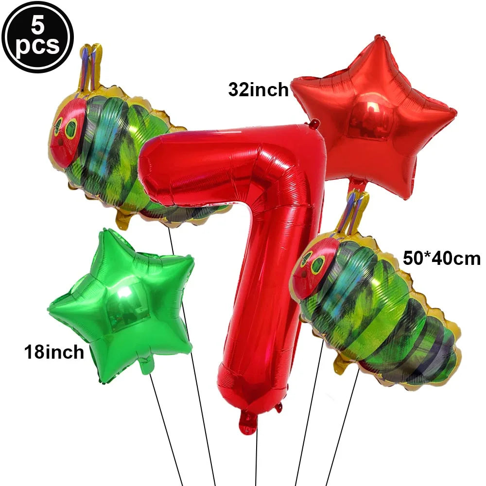 Cartoon Caterpillar Foil Balloon Set – 32" Number Balloons 1–9