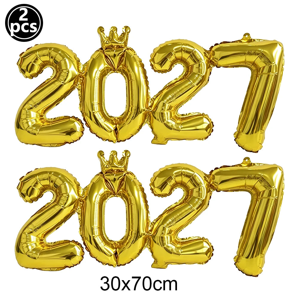 2027 New Year Foil Balloon Set – Gold, Silver & Champagne Party Foil Balloons Babs Marble As pictures show