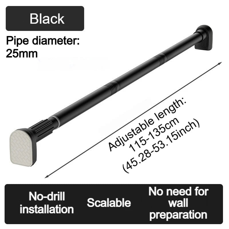 No-Drill Adjustable Tension Curtain Rod | 80–275cm Extendable Tension Curtain Rod Babs Black 115-135cm
