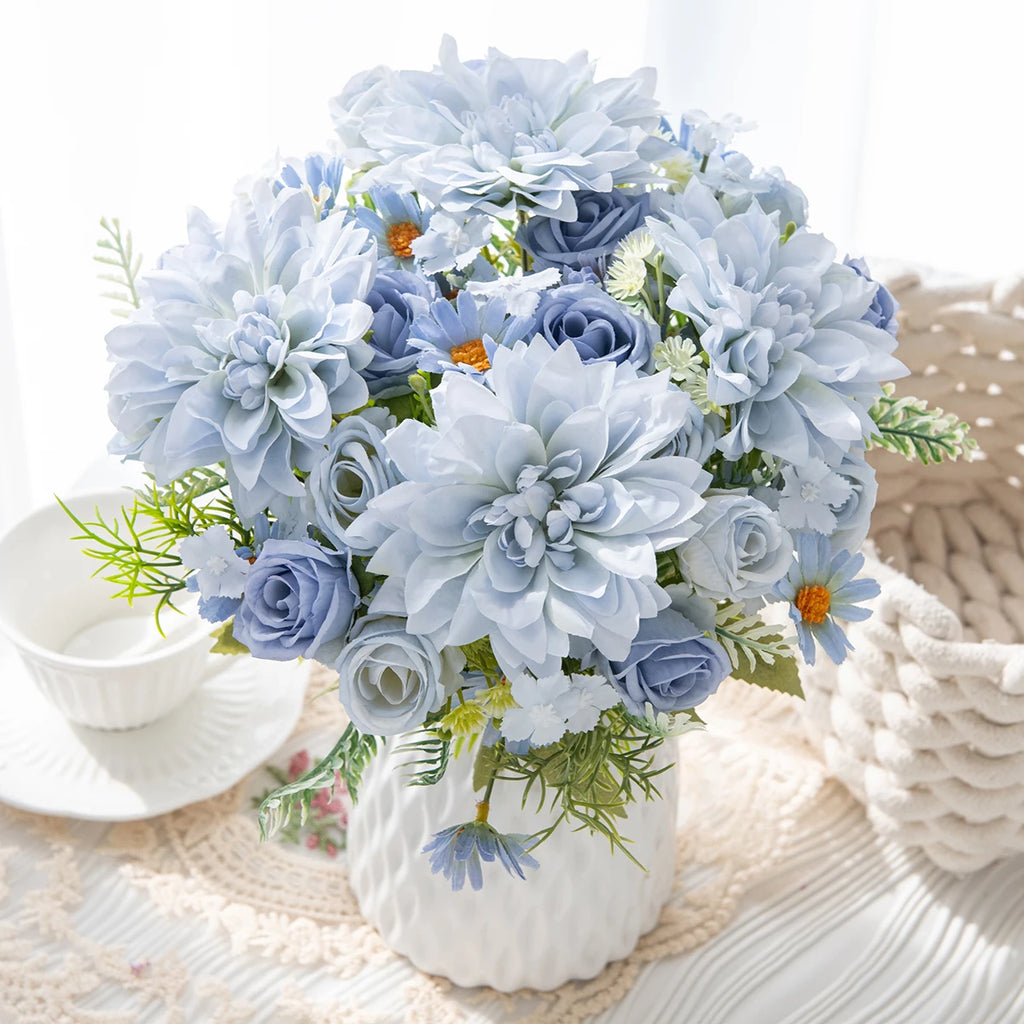 Artificial Silk Dahlia Hydrangea Rose Bouquet | Home & Wedding Artificial Flower Bouquet Babs