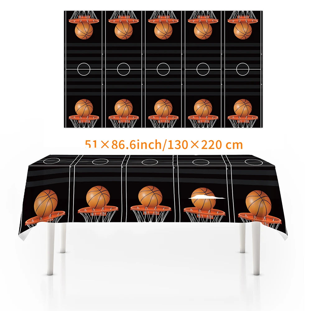 Basketball Party Supplies – Plates, Cups, Popcorn Boxes & Curtain Party Supply Set Babs tablecloth