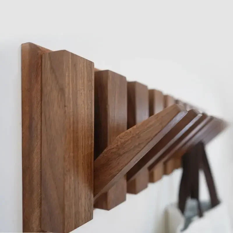 Nordic Walnut Wall Coat Rack – 8 Fold-Out Piano Key Hooks Wall Coat Rack Babs
