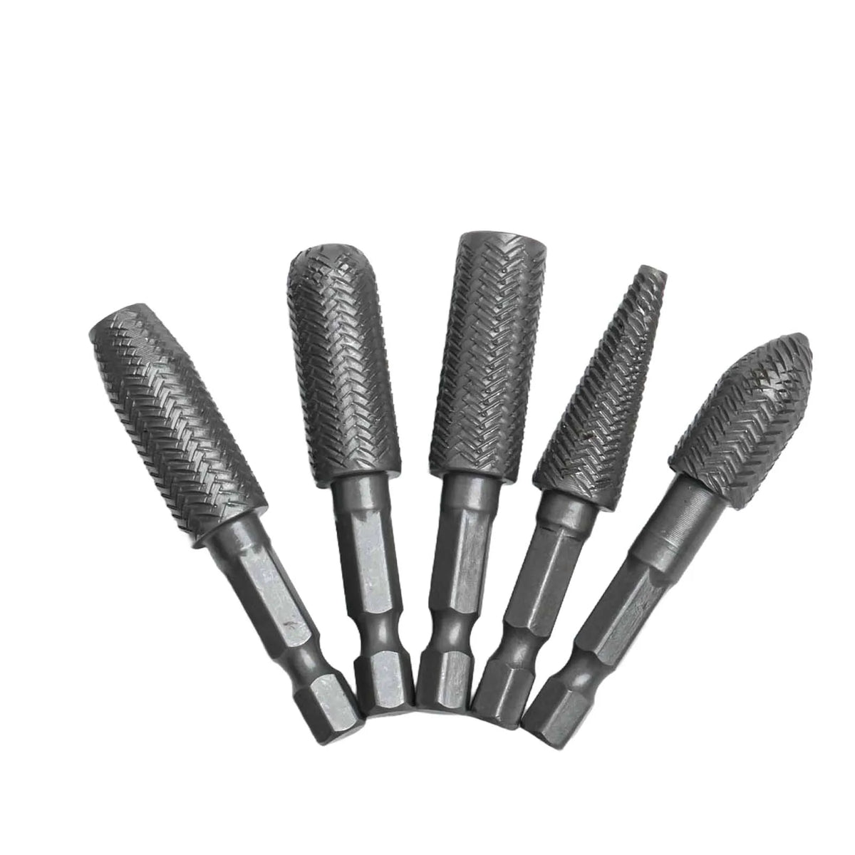 5-Pc Rotary Rasp File Set 1/4" Hex Shank Carving Burr Bits Rotary Rasp File Set Babs