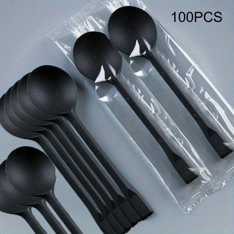 100pcs Individually Wrapped Disposable Plastic Spoons – Bulk Pack Disposable Spoons Babs Black