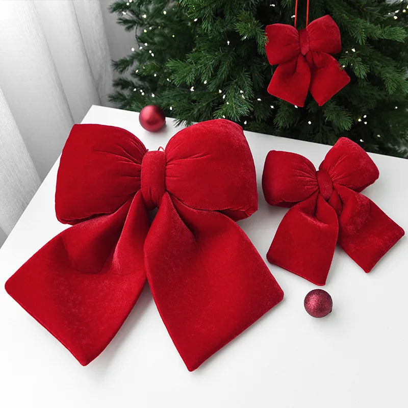 Christmas Velvet Red Bow Ornaments – Xmas Tree Hanging Décor Christmas Bow Ornament Babs