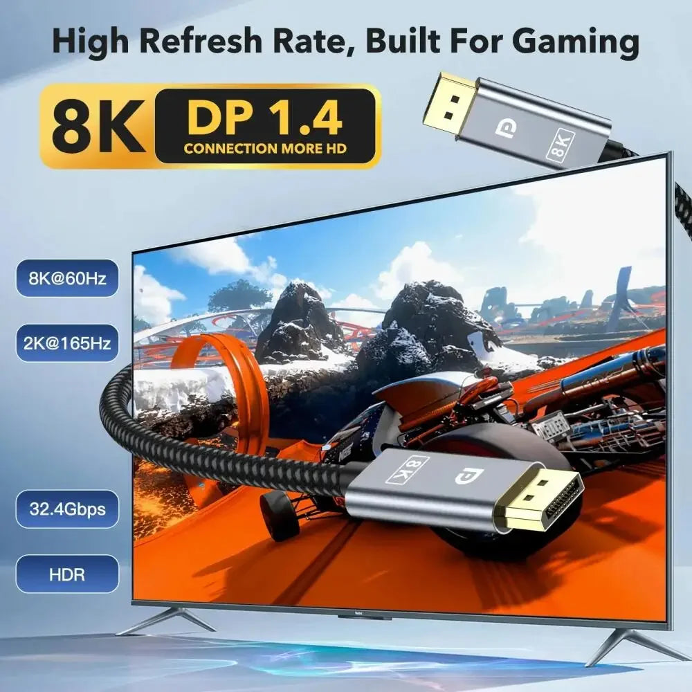KEBIDUMEI 8K 60Hz DisplayPort 1.4 Cable – Male to Male DP DisplayPort Cable Babs