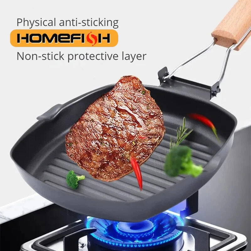 Foldable Portable Grill Pan – Anti-Scald Handle, Double-Sided Steel Foldable Grill Pan Babs