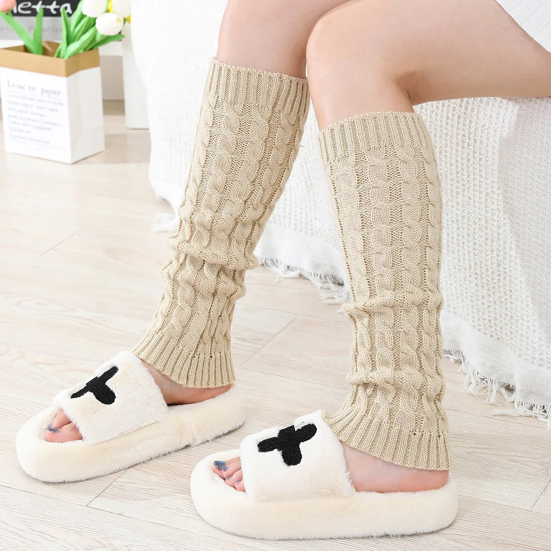 Ladies' Knit Leg Warmers – Boot Cuffs, Non-Slip, Soft Pink Knit Leg Warmers Babs Beige