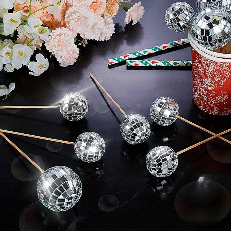 10pcs Mirror Ball Cake Toppers – Birthday Party Decoration Picks Cake Topper Picks Babs