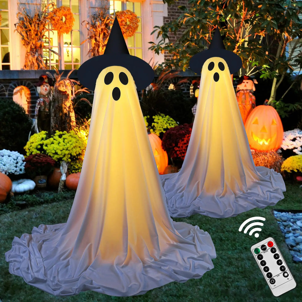 Halloween Ghost Hanging with String Lights – Indoor & Outdoor Halloween Hanging Decoration Babs 1pcs with hat