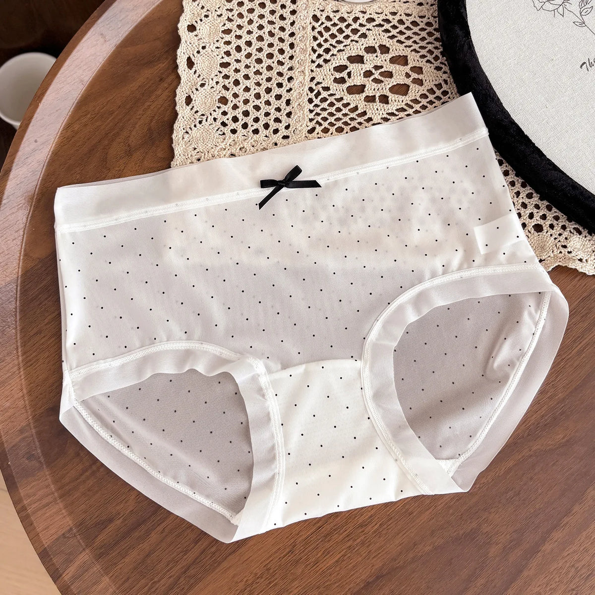 4-Pack Mesh Polka Dot Panties – Sheer Bow Knot Seamless Briefs Women's Hipster Briefs Babs