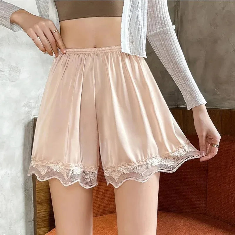 Women's Lace Trim Safety Shorts – Seamless Summer Lounge Wear Women's Safety Shorts Babs