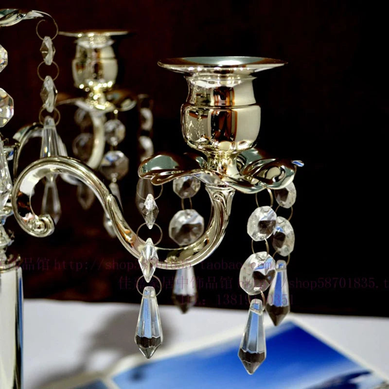 Silver 5-Arm Crystal Candelabra – Elegant Table Centerpiece Candelabra Holder Babs