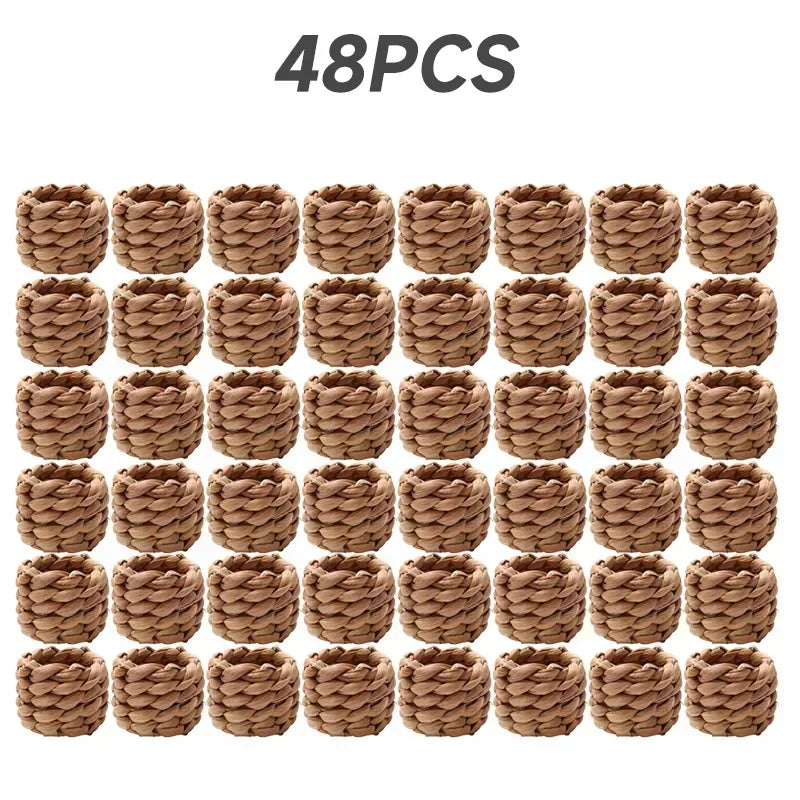 96 Handmade Woven Rattan Napkin Rings – Rustic Natural Décor Woven Napkin Rings Babs 48PCS