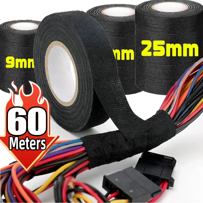 Black Fabric Electrical Tape – Heat Resistant Wire Harness Wrap Electrical Fabric Tape Babs