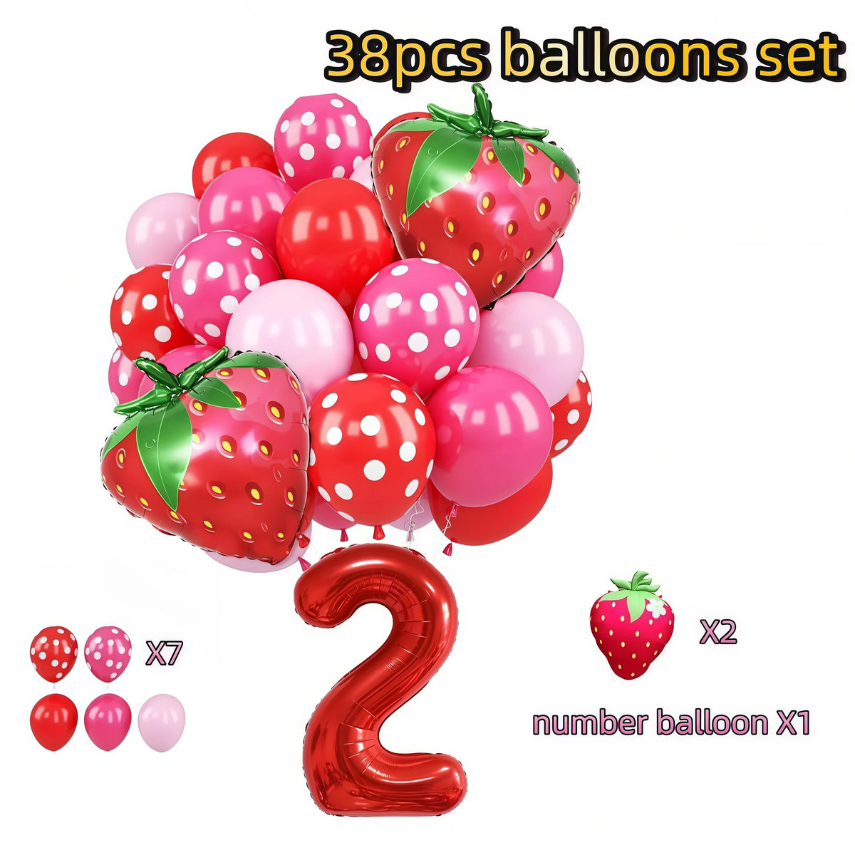 Strawberry Shortcake Birthday Party Decoration Kit – Banner & Balloons Party Decoration Kit Babs 38pcs Balloons 2