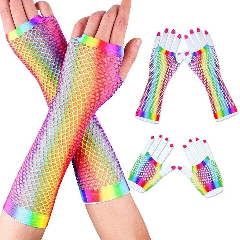 10 Pairs Fishnet Fingerless Neon Gloves – Party Costume Costume Gloves Babs