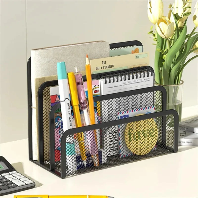 3-Layer Black Metal Mesh Desk Organizer – File & Book Rack Desk File Organizer Babs