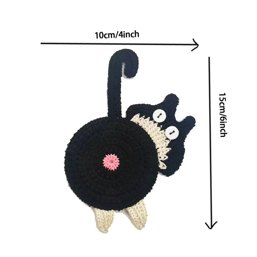 Hand-Crocheted Black Cat Coaster – Wool Cup Insulation Mat Cup Coaster Mat Babs