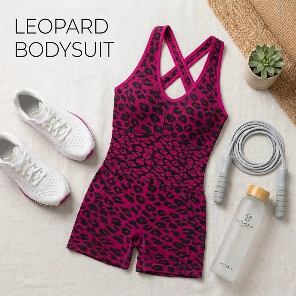 Leopard Print Yoga Jumpsuit – Open Back Athletic Romper Athletic Romper Jumpsuit Babs