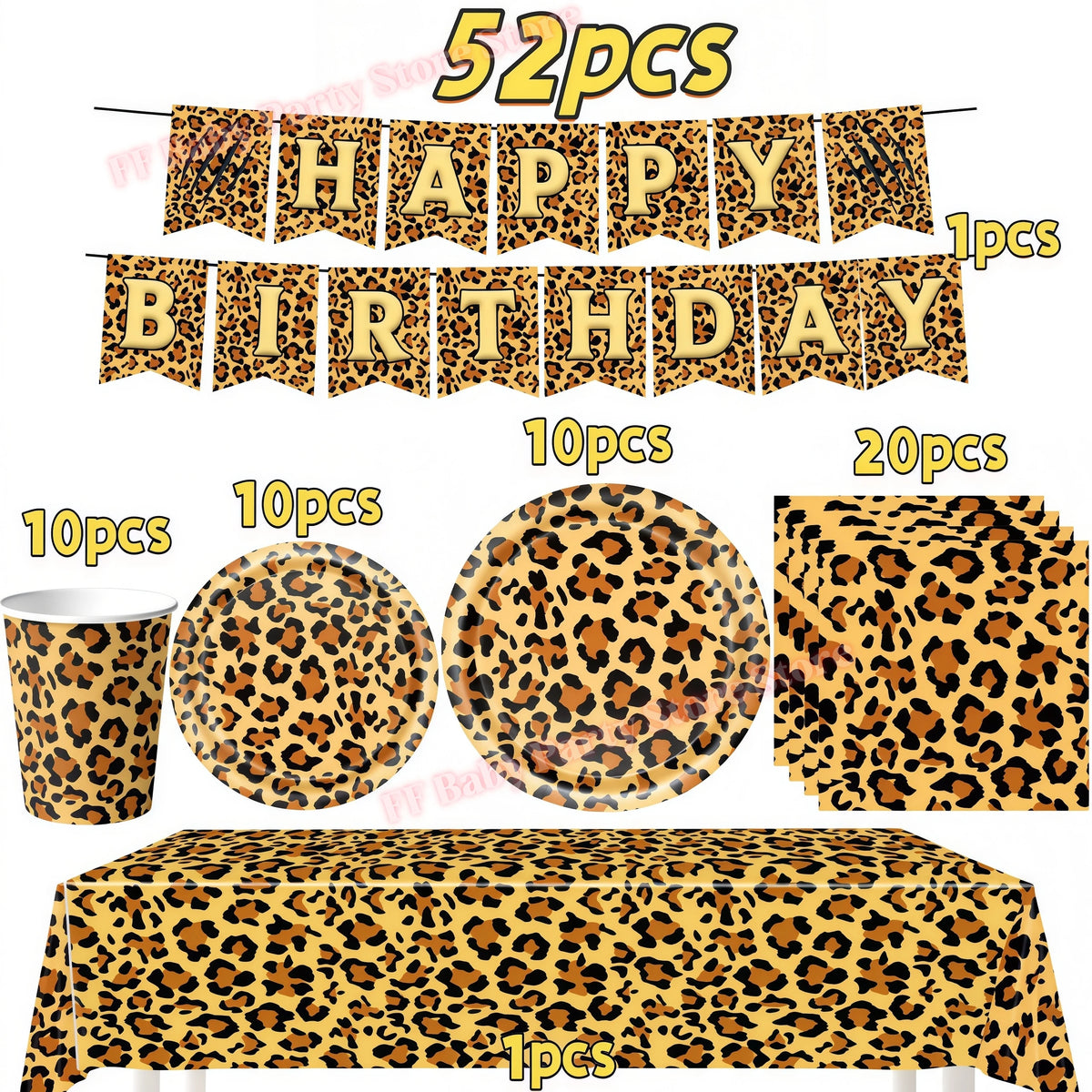 Leopard Print Birthday Party Supplies – Plates, Cups & Decor Party Decoration Set Babs 52pcs 1 others