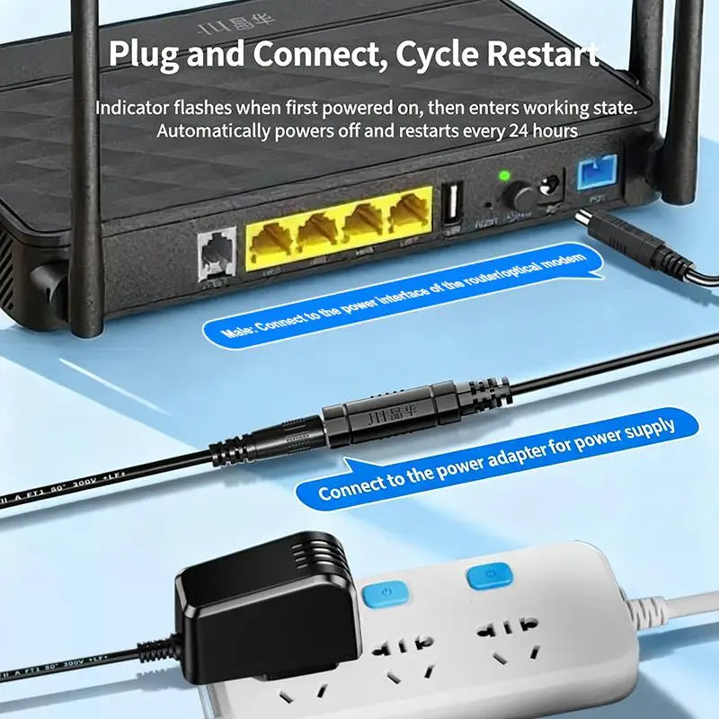 Router Auto Restart DC Power Cable – 24H Smart Cycle Reboot Router Power Cable Babs