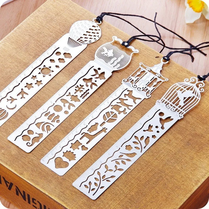 4PCS Retro Hollow Metal Ruler Bookmarks & Drawing Template Set Metal Ruler Template Set Babs 4pcs