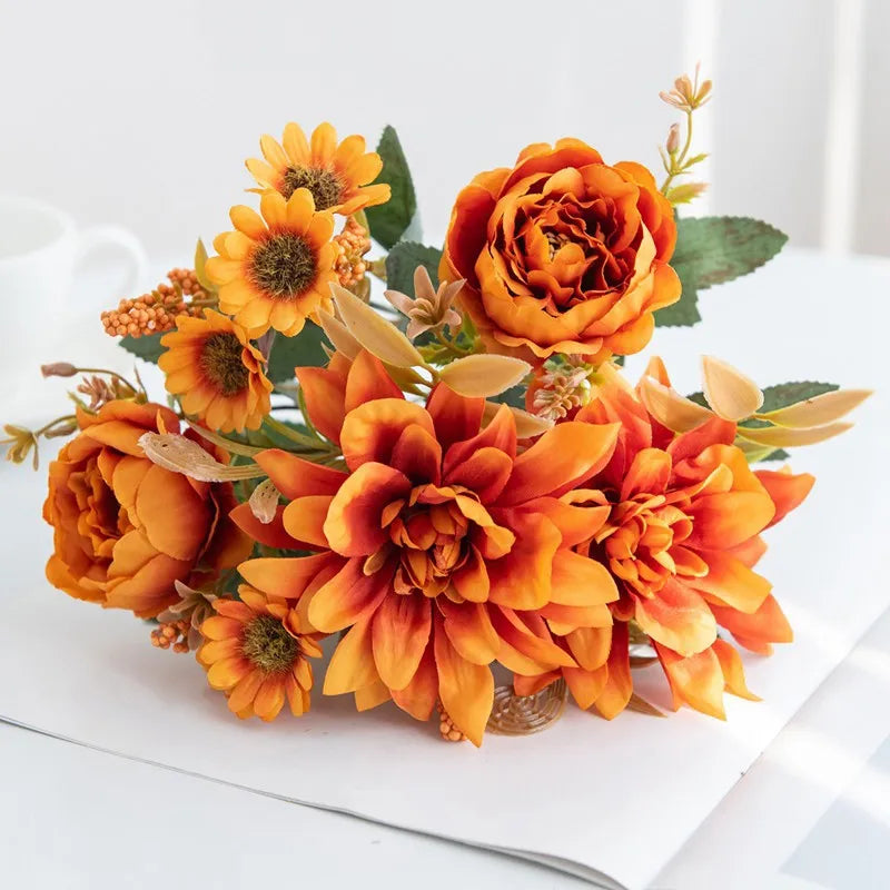 Silk Artificial Dahlia Rose Daisy Bouquet | Home & Wedding Decor Artificial Flower Bouquet Babs