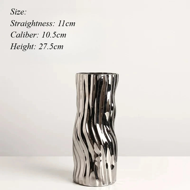 Nordic Silver Ceramic Vase | Modern Home Décor & Gift Idea Decorative Ceramic Vase Babs Wave Patterned Vase