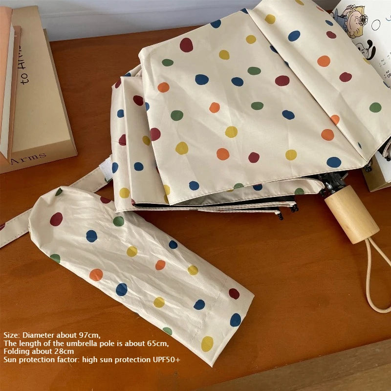 Polka Dot Foldable Umbrella UPF 50+ UV Protection Parasol Foldable UV Umbrella Babs metal-fiber composite 8K manual