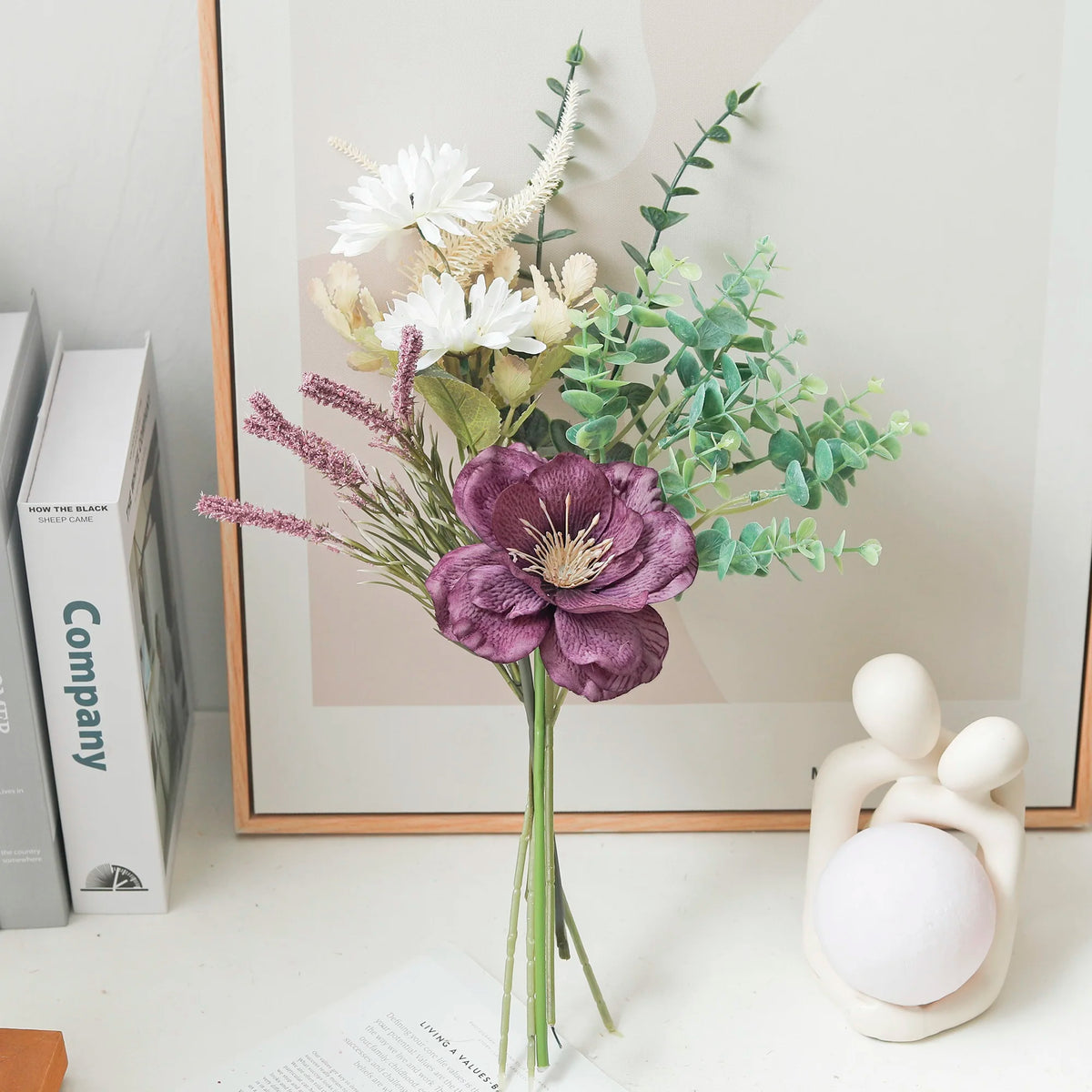 Artificial Silk Peony Poppy Daisy Eucalyptus Bouquet – Home Décor Artificial Flower Bouquet Babs Purple