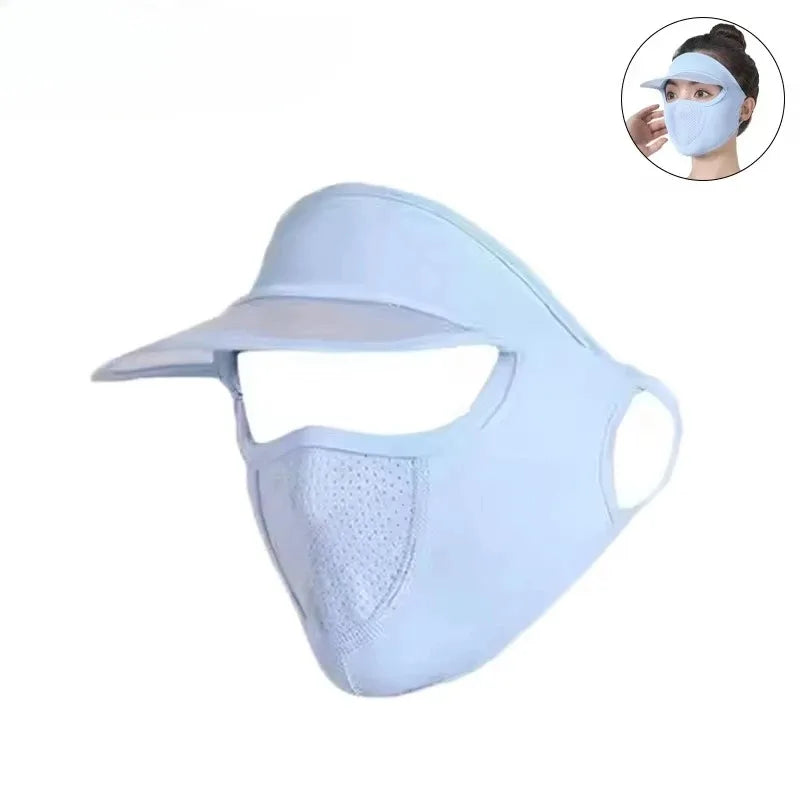 UPF 50+ Ice Silk Sun Protection Face Mask with Brim Sun Protection Mask Babs Blue