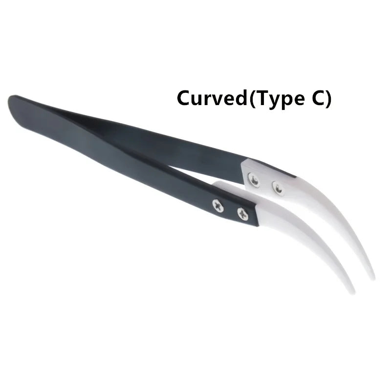 Anti-Static Ceramic Tweezers – Heat Resistant, Curved & Straight Tip Precision Tweezers Babs black type-C