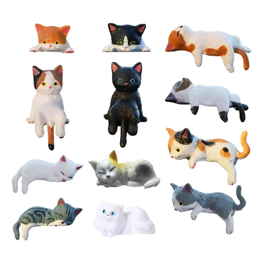 12pcs Mini Sleeping Cat Figurines – Desk, Home & Car Décor Cat Figurine Set Babs set