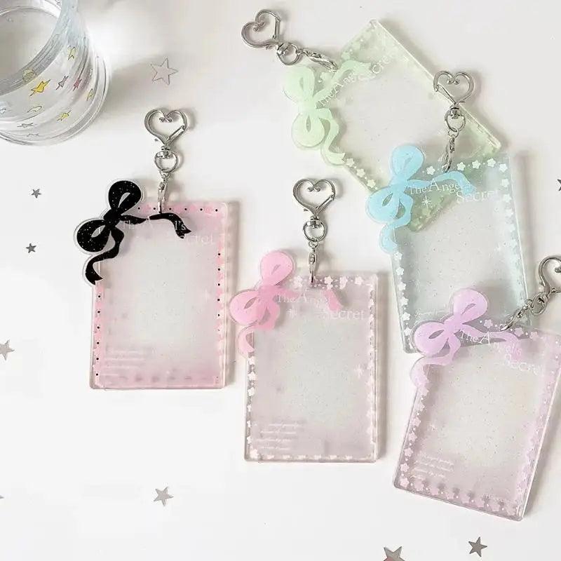 Glitter Acrylic Photocard Holder – Cute Bow Heart Keychain Photocard Keychain Holder Babs