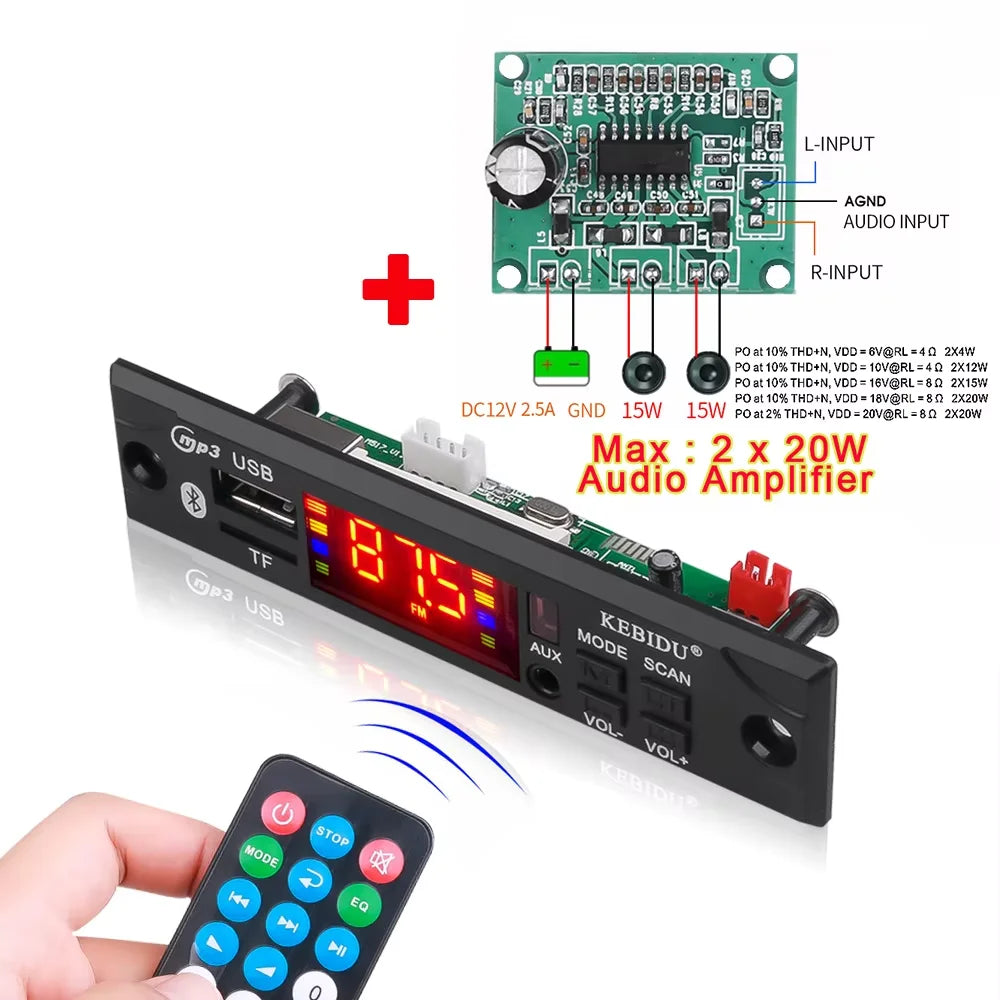 KEBIDUMEI 2×20W Bluetooth 5.0 MP3 Decoder Board USB TF FM Radio MP3 Decoder Board Babs Combo Package2