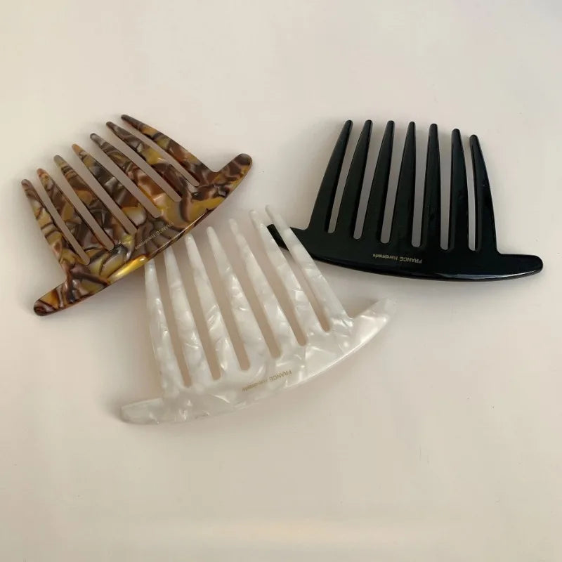 French U-Shaped Hairpin 7-Tooth Acetate Meatball Comb for Women Hair Comb Hairpin Babs