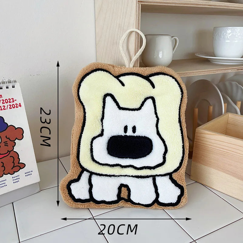 Cute Cat Hand Towels – Microfiber Coral Fleece Hanging Loop Decorative Hand Towel Babs Bread dog