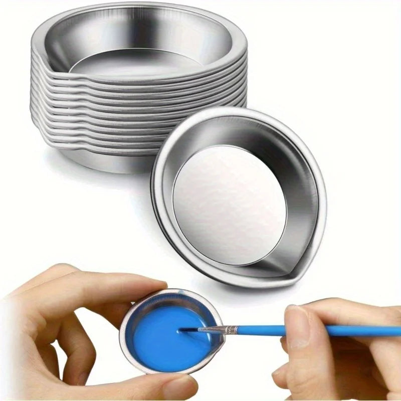 6-Piece Stainless Steel Paint Palette Set – Round Mixing Trays Paint Palette Set Babs