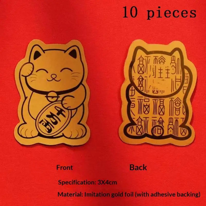 Golden Lucky Cat Gold Foil Sticker – Self-Adhesive Decal 5/10 Pcs Decorative Sticker Decal Babs 10 pieces
