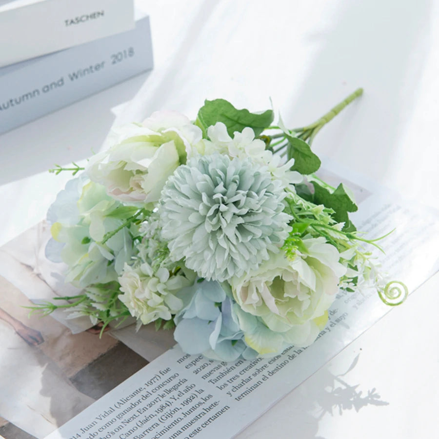 Silk Peony & Hydrangea Artificial Flower Bouquet | Wedding Decor Artificial Flower Bouquet Babs green 1 pc