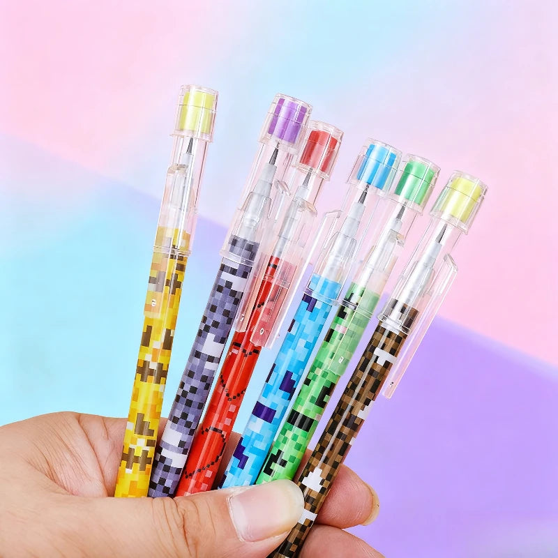 6 Mosaic Gel Pens – Break-Resistant Barrel & Pixel Grip Gel Pen Set Babs