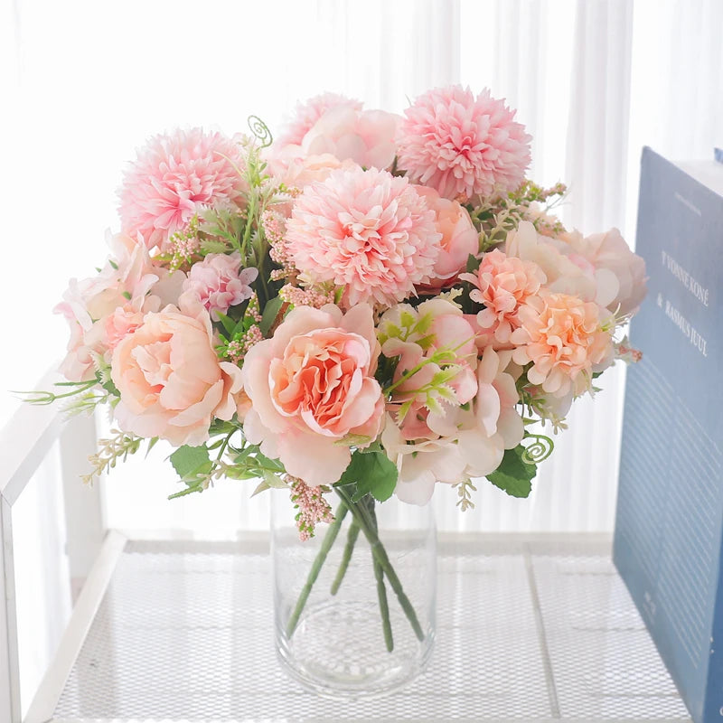 Silk Peony & Hydrangea Artificial Flower Bouquet | Home Décor Artificial Flower Bouquet Babs