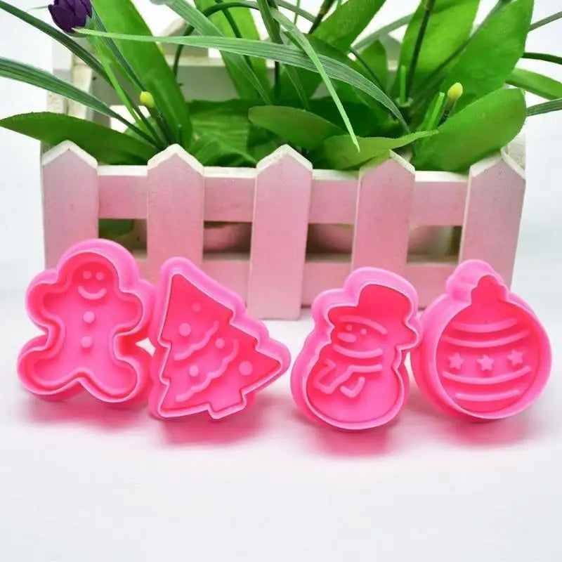 4-Piece Christmas Cookie Cutter & Fondant Mold Baking Set Cookie Cutter Set Babs