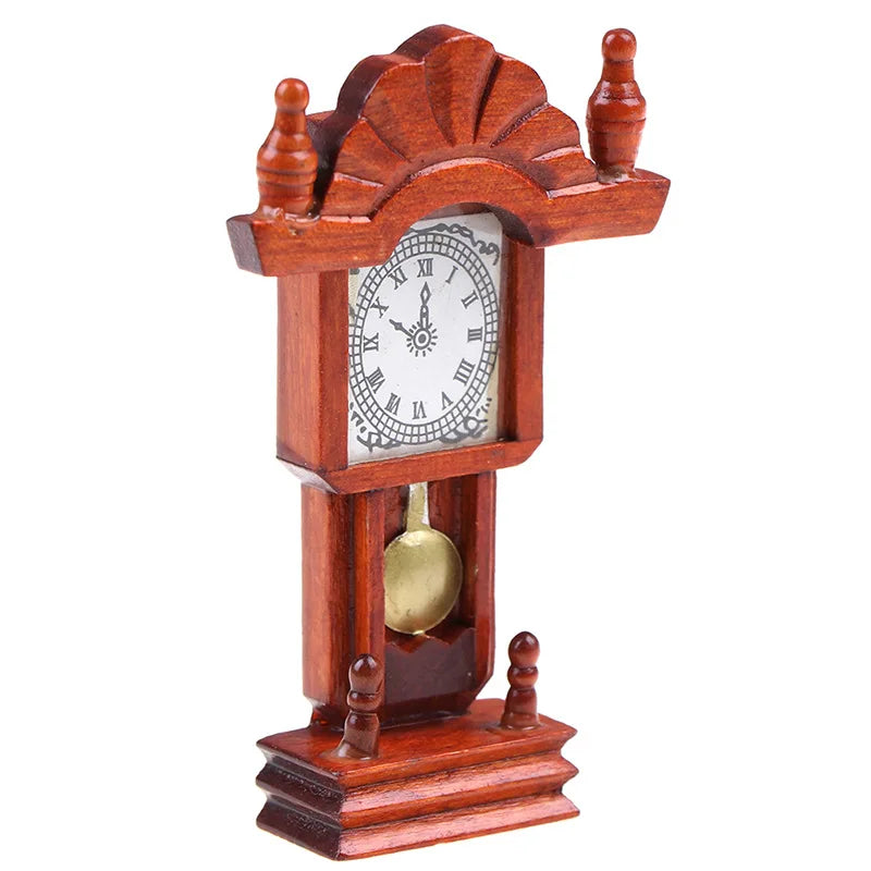 Wood Mahogany Miniature Clock – 1:12 Dollhouse Decoration Dollhouse Accessory Babs