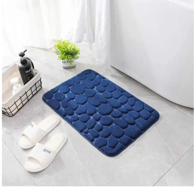 Cobblestone Memory Foam Bath Mat – Non-Slip Bathroom Rug Memory Foam Bath Mat Babs Dark Blue 40CMx60CM