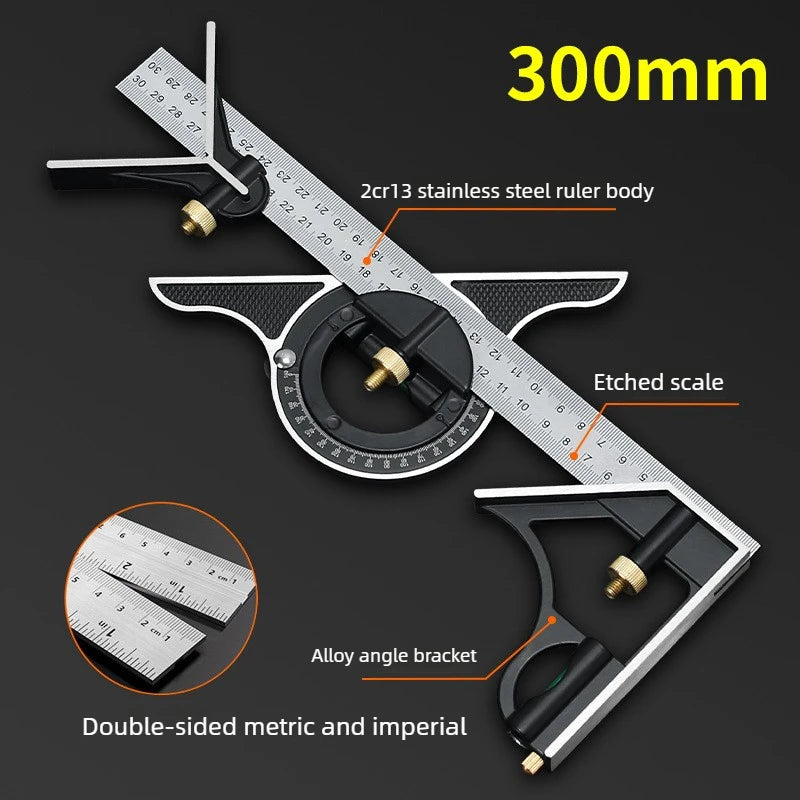 300mm Combination Square Set – Spirit Level, Protractor & Ruler Combination Square Set Babs