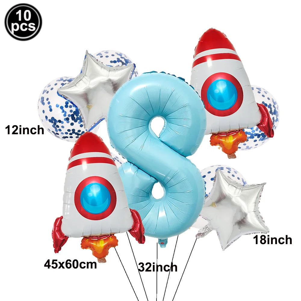 Space Theme Birthday Balloon Set – Astronaut Rocket 32" Numbers Party Balloon Set Babs D-8 As pictures show